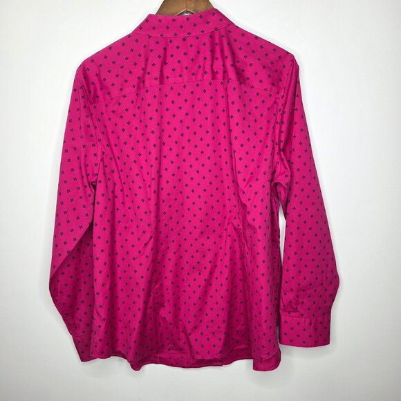 Talbots Womens Fuchsia Geometric Button Up Blouse Size 18W Wrinkle Resist Career - Picture 3 of 9